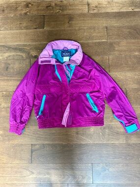 Vtg Woolrich Womens Magenta Windbreaker Jacket with Teal Accents
